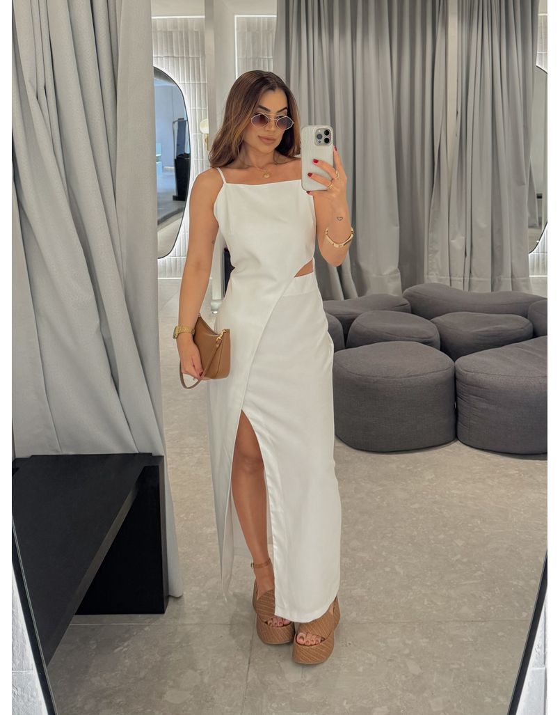 Vestido Midi Fenda Alexia Branco - Loja La Mina 