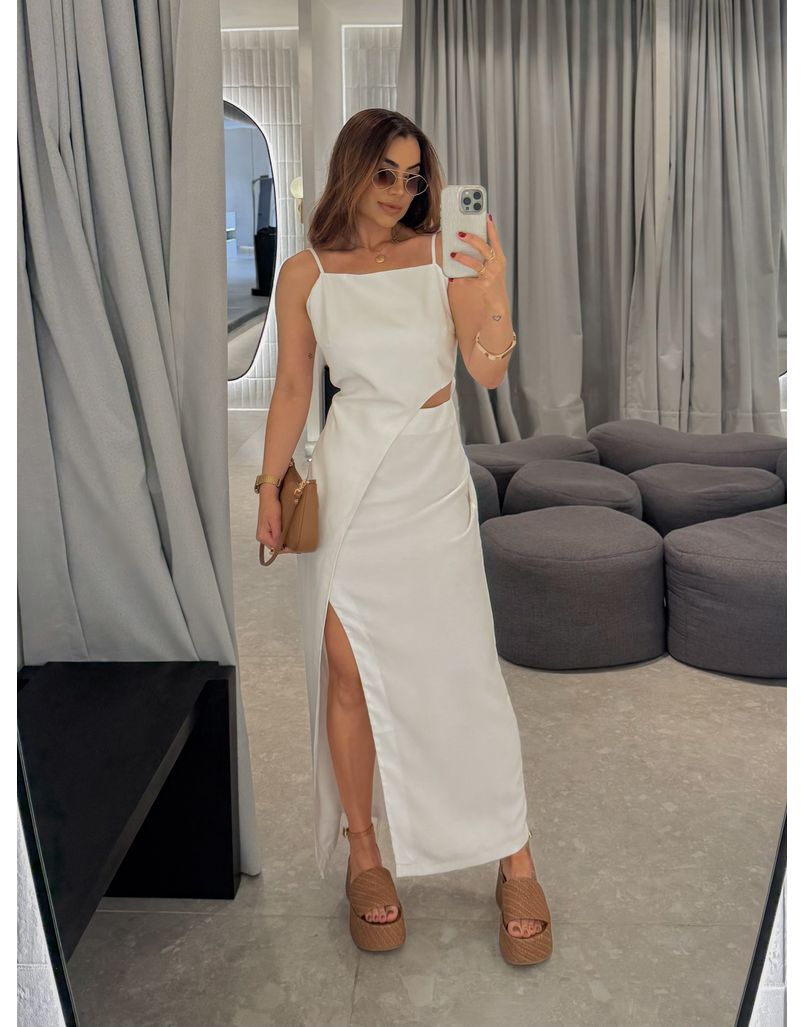 Vestido Midi Fenda Alexia Branco