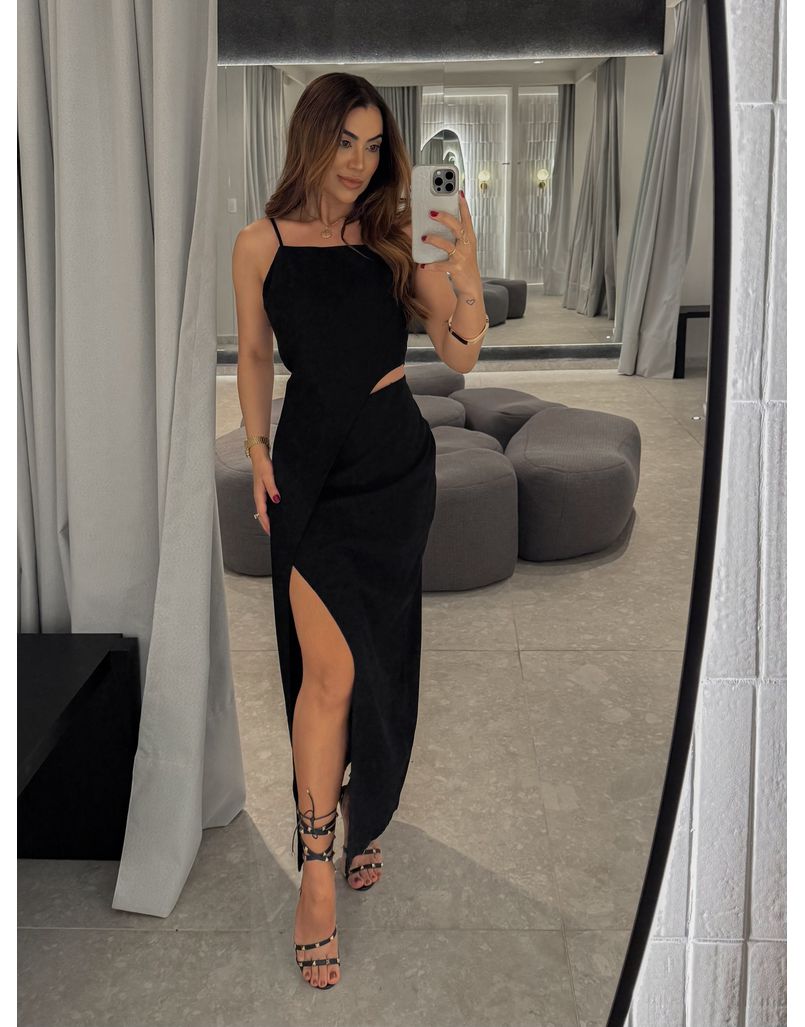 Vestido Midi Fenda Alexia Preto - Loja La Mina 