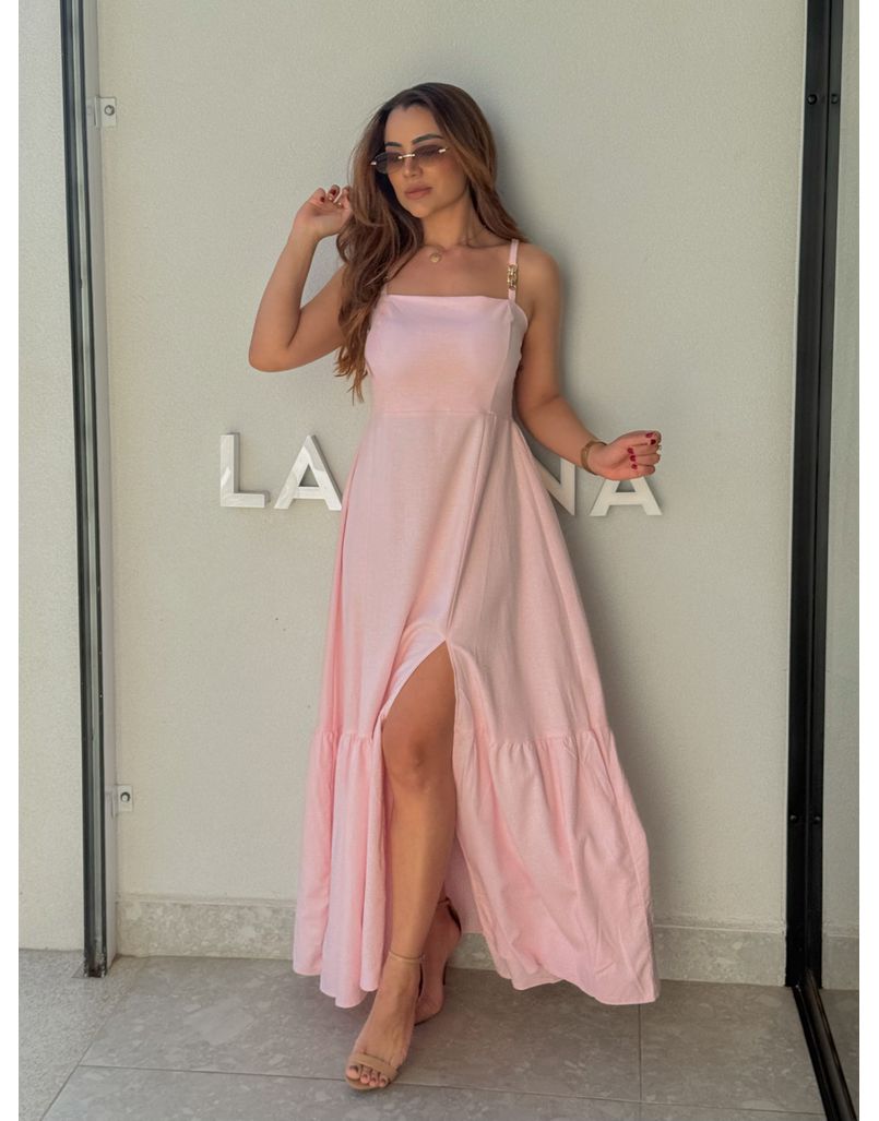 Vestido Linho Cris Rosa - Loja La Mina 