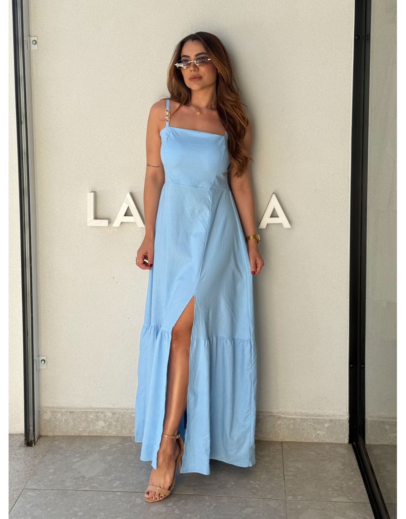 Vestido Linho Cris Azul - Loja La Mina 