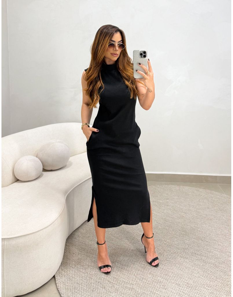 Vestido Canelado Muscle Tee Preto - Loja La Mina 