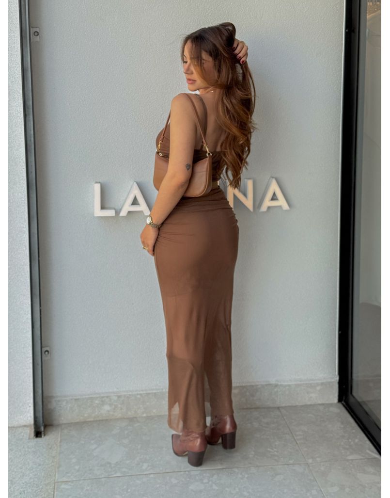 Vestido Franzido Tule Rebeca Café 