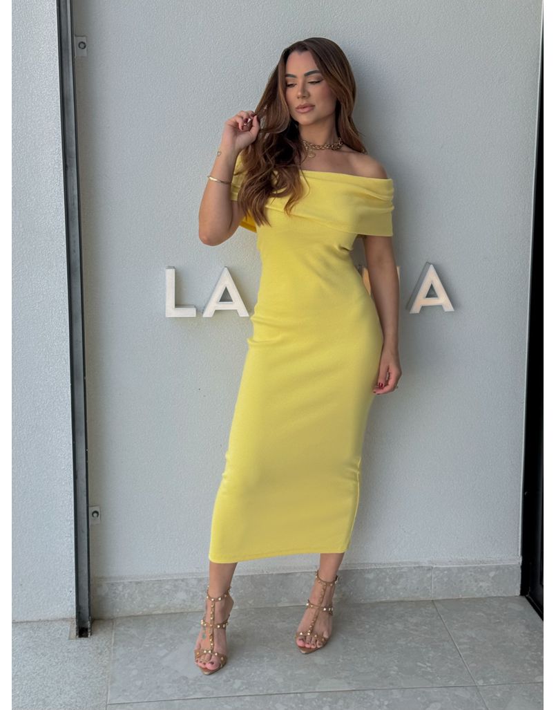 Vestido Canelado Ombro a Ombro Mariah Amarelo - Loja La Mina 