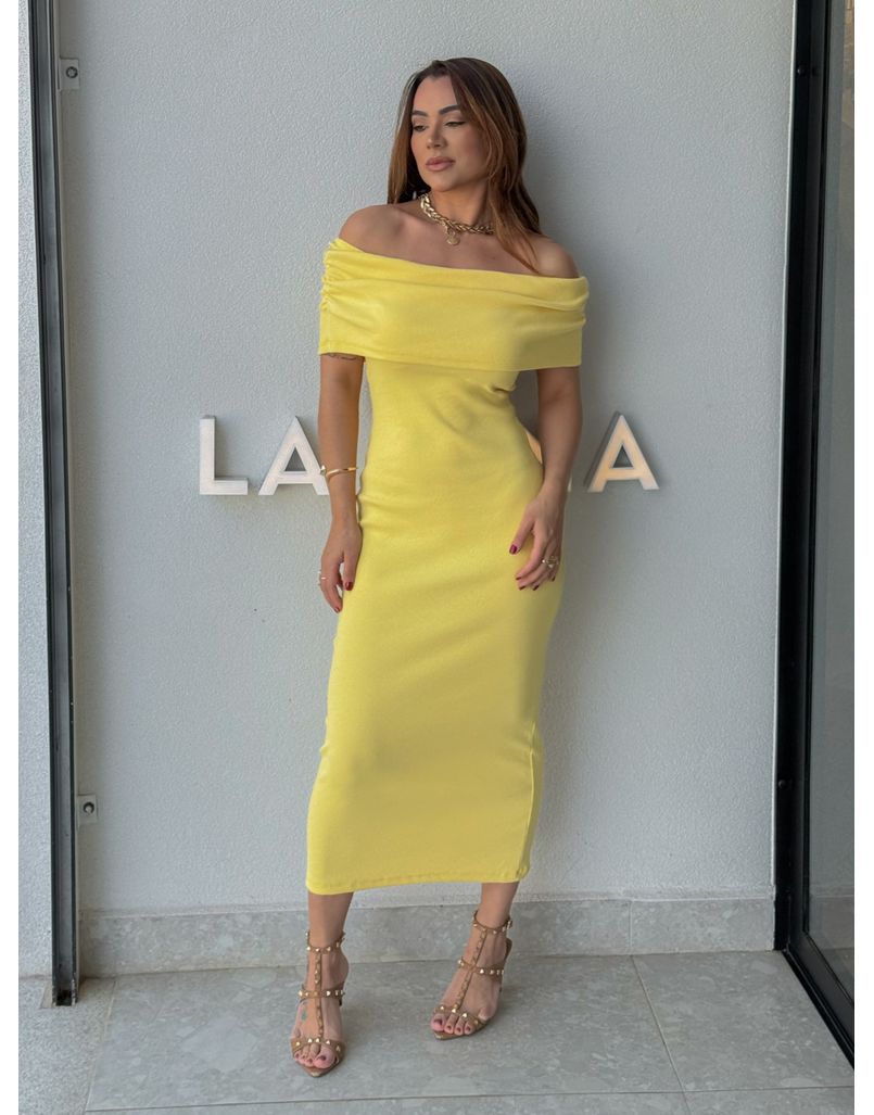 Vestido Canelado Ombro a Ombro Mariah Amarelo