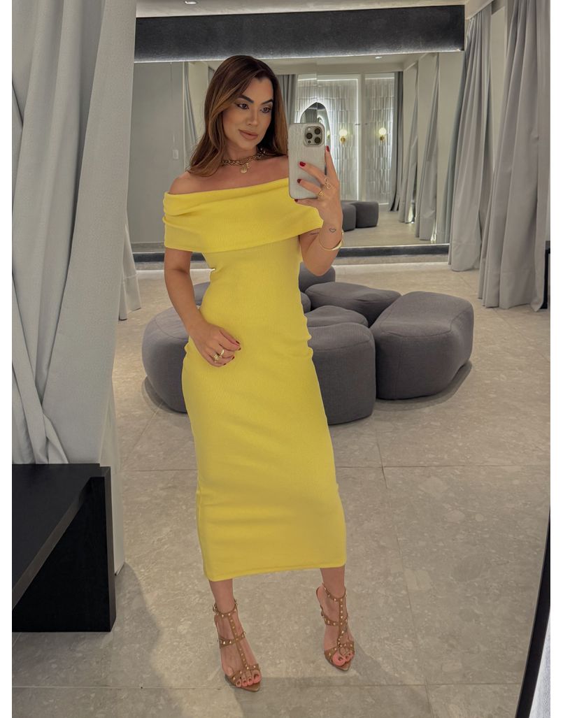 Vestido Canelado Ombro a Ombro Mariah Amarelo