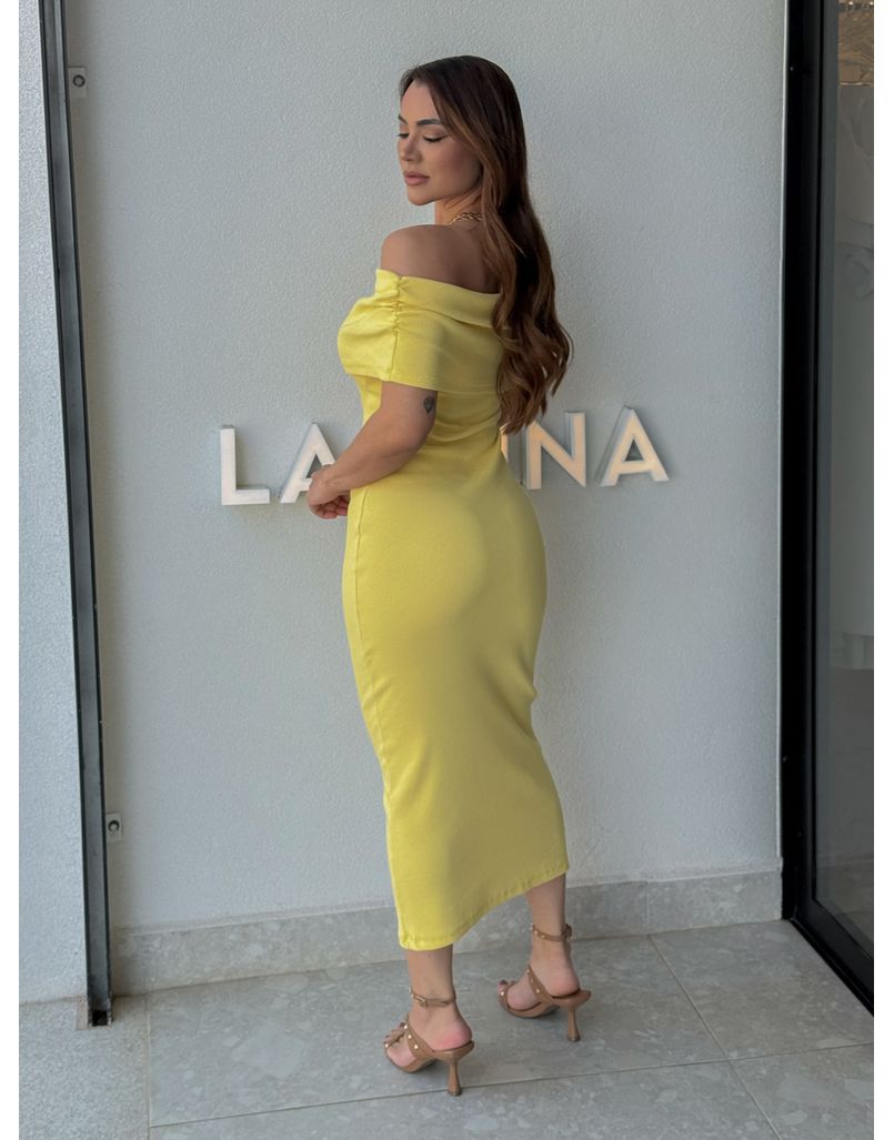 Vestido Canelado Ombro a Ombro Mariah Amarelo