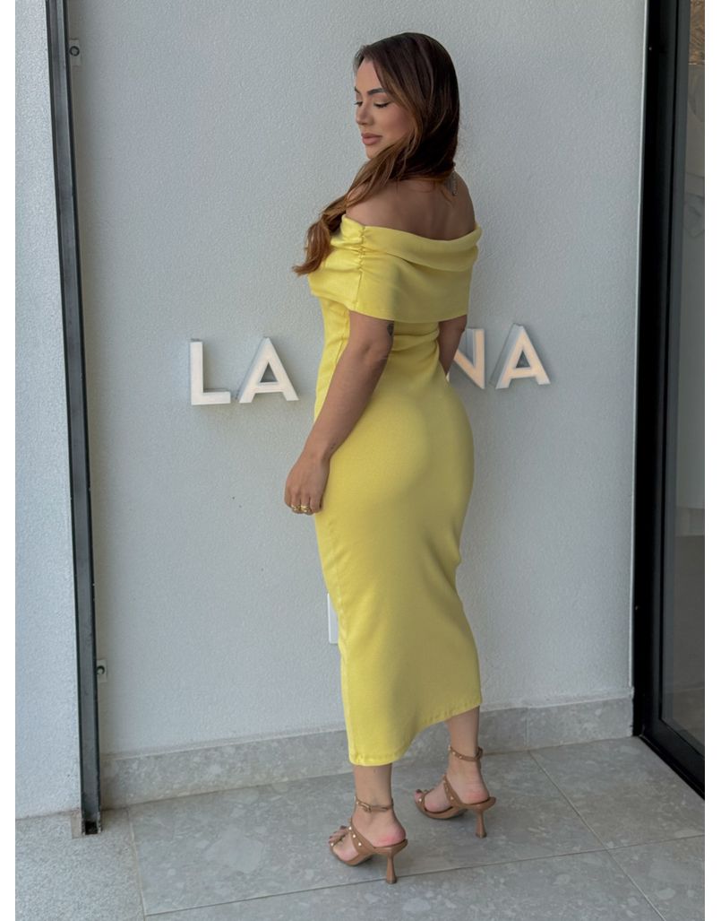 Vestido Canelado Ombro a Ombro Mariah Amarelo