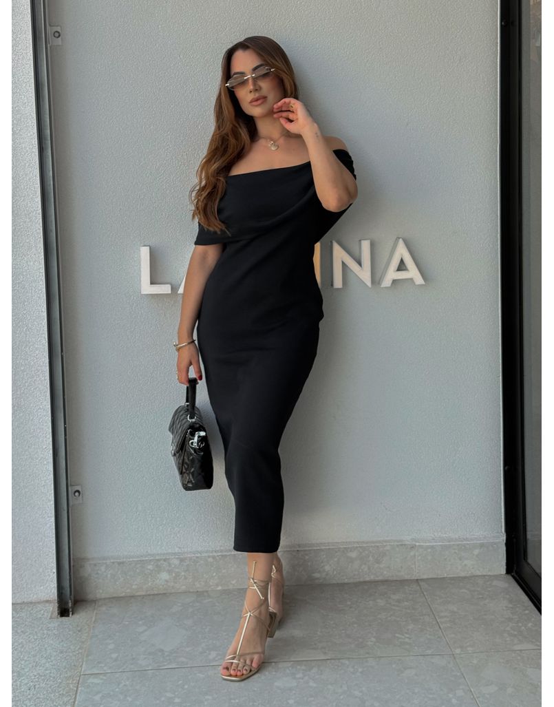 Vestido Canelado Ombro a Ombro Mariah Preto - Loja La Mina 