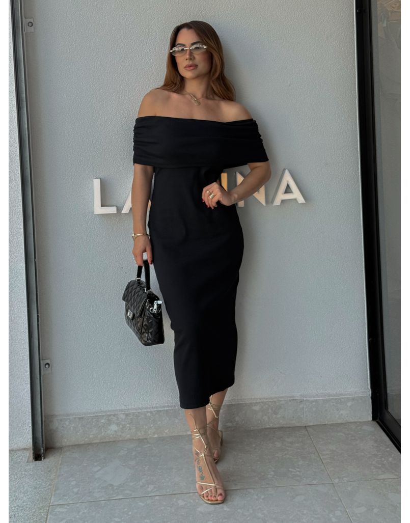 Vestido Canelado Ombro a Ombro Mariah Preto