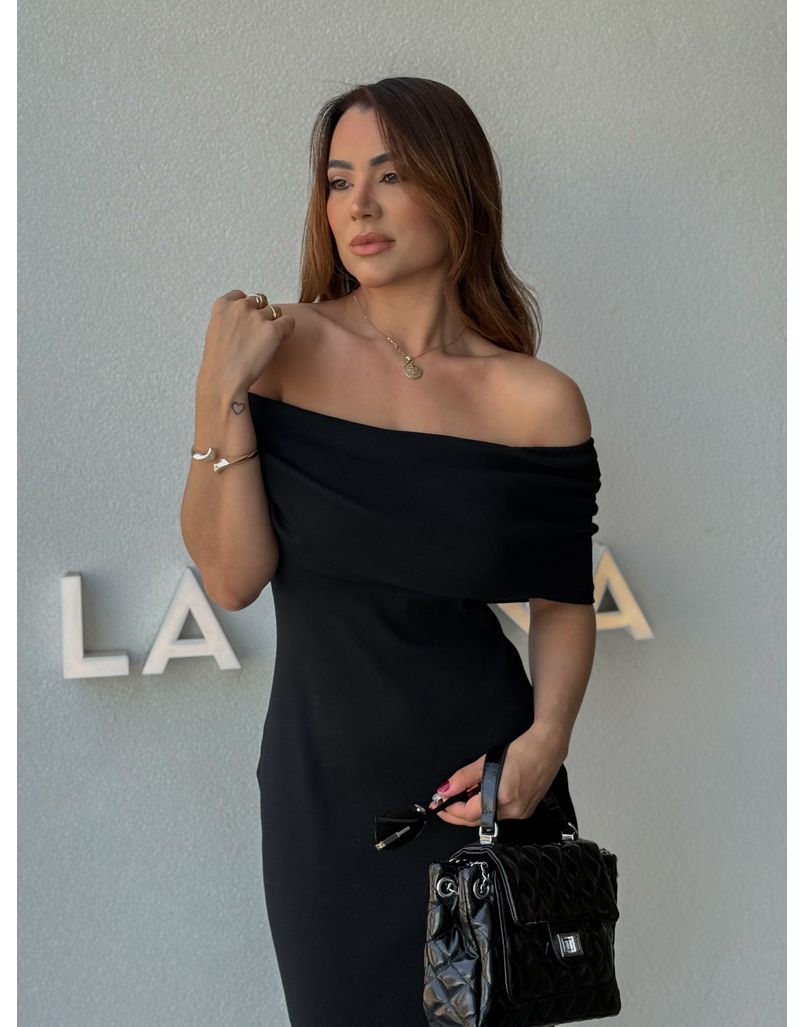 Vestido Canelado Ombro a Ombro Mariah Preto