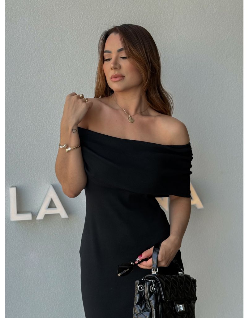 Vestido Canelado Ombro a Ombro Mariah Preto