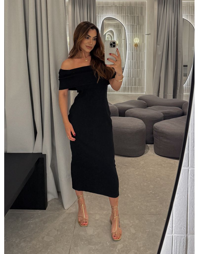 Vestido Canelado Ombro a Ombro Mariah Preto