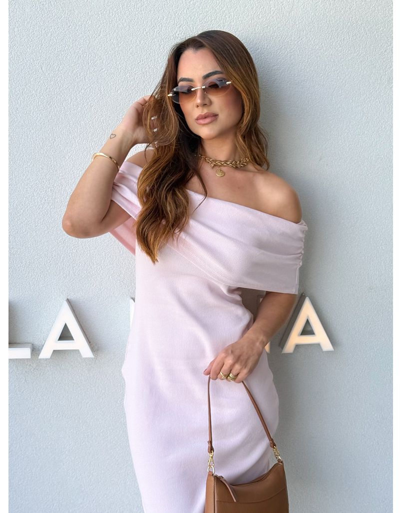 Vestido Canelado Ombro a Ombro Mariah Rosa 