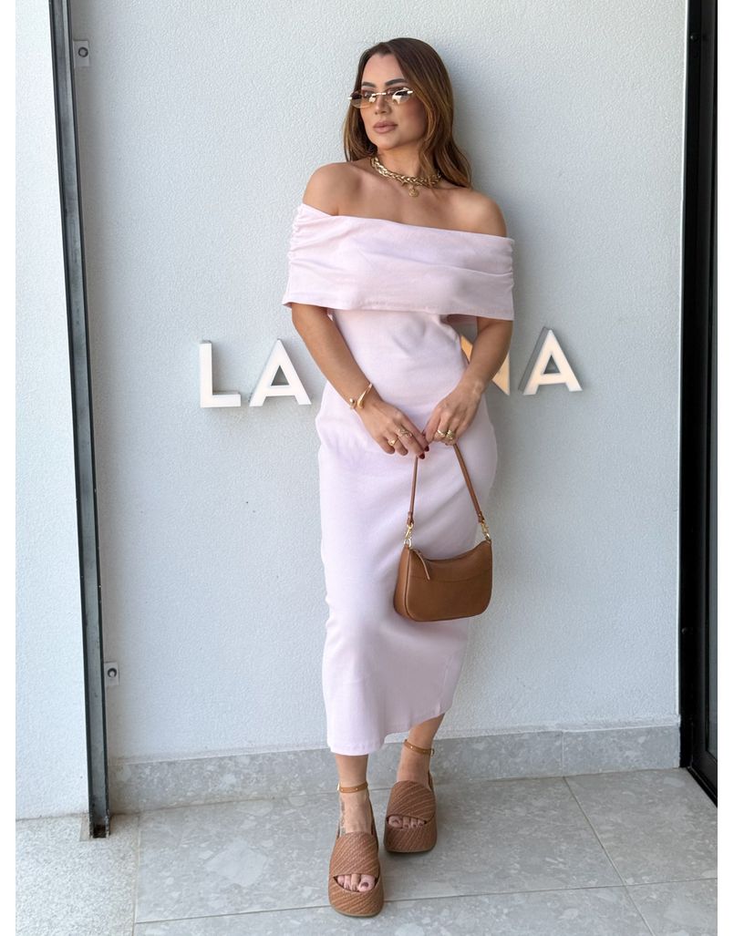 Vestido Canelado Ombro a Ombro Mariah Rosa 