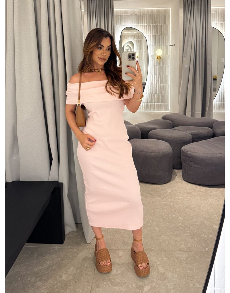 Vestido Canelado Ombro a Ombro Mariah Rosa 