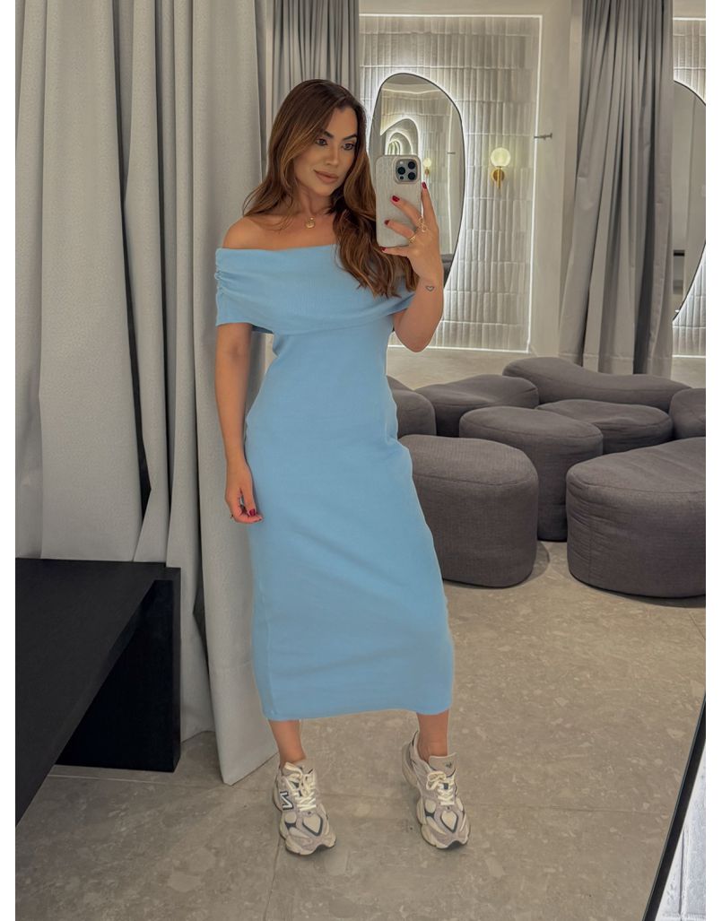 Vestido Canelado Ombro a Ombro Mariah Azul - Loja La Mina 