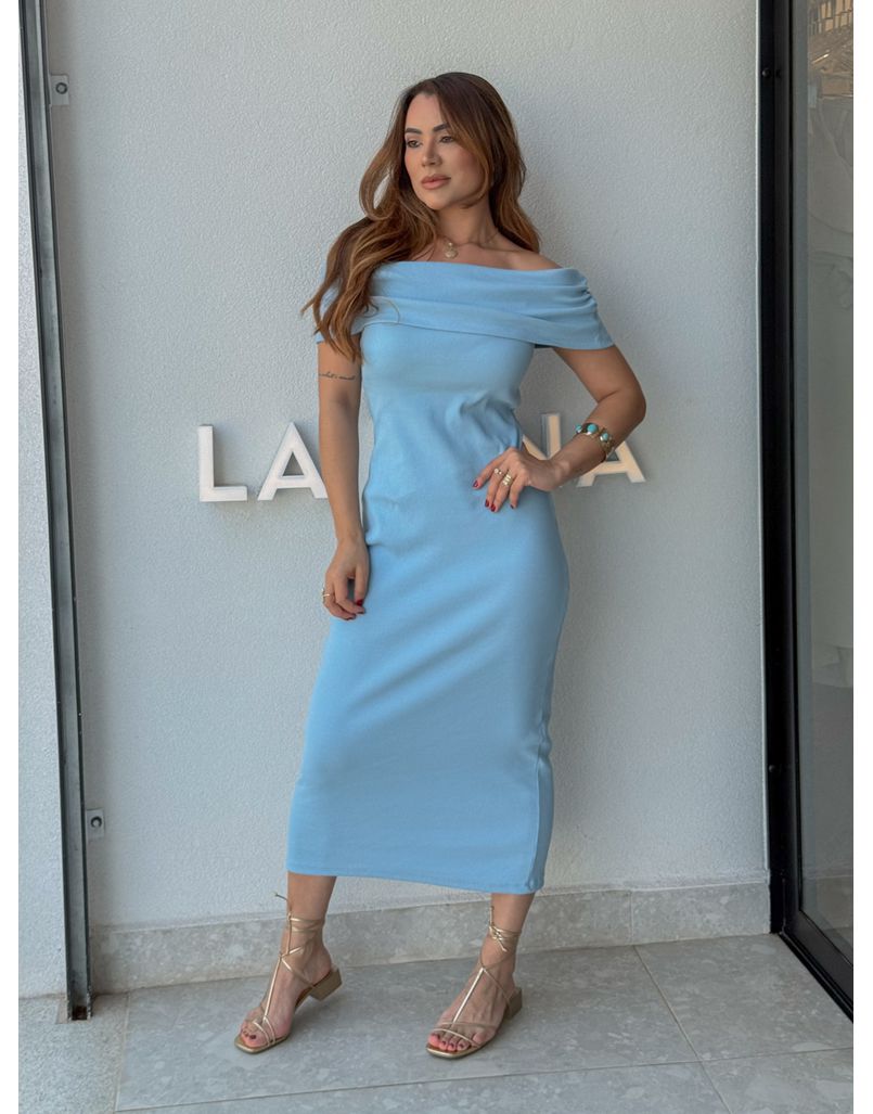 Vestido Canelado Ombro a Ombro Mariah Azul