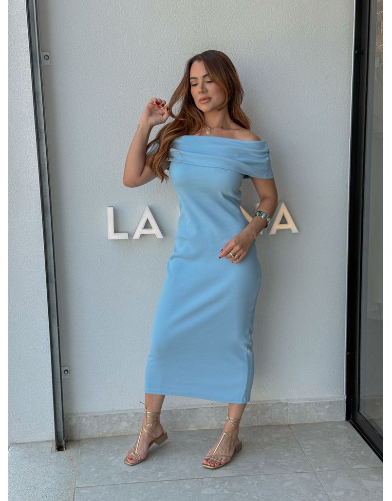 Vestido Canelado Ombro a Ombro Mariah Azul