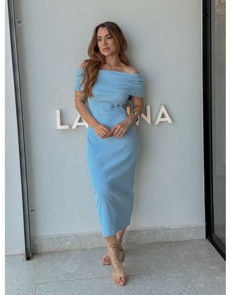 Vestido Canelado Ombro a Ombro Mariah Azul