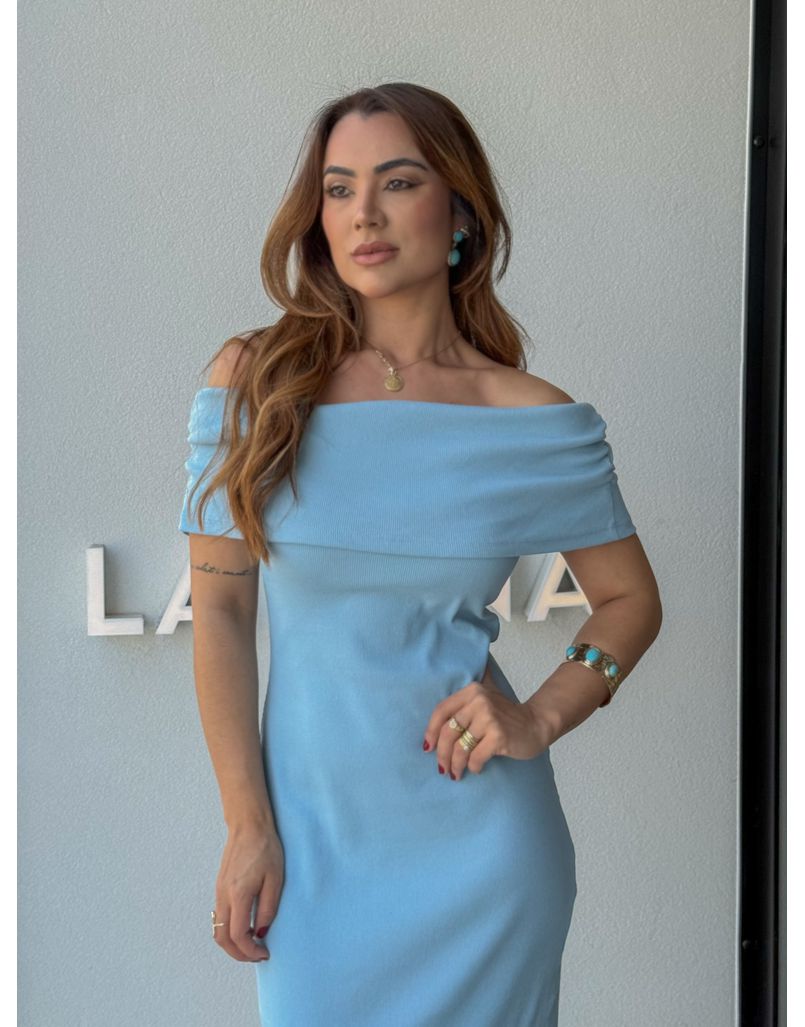 Vestido Canelado Ombro a Ombro Mariah Azul
