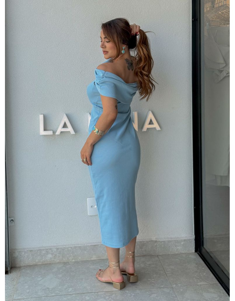 Vestido Canelado Ombro a Ombro Mariah Azul