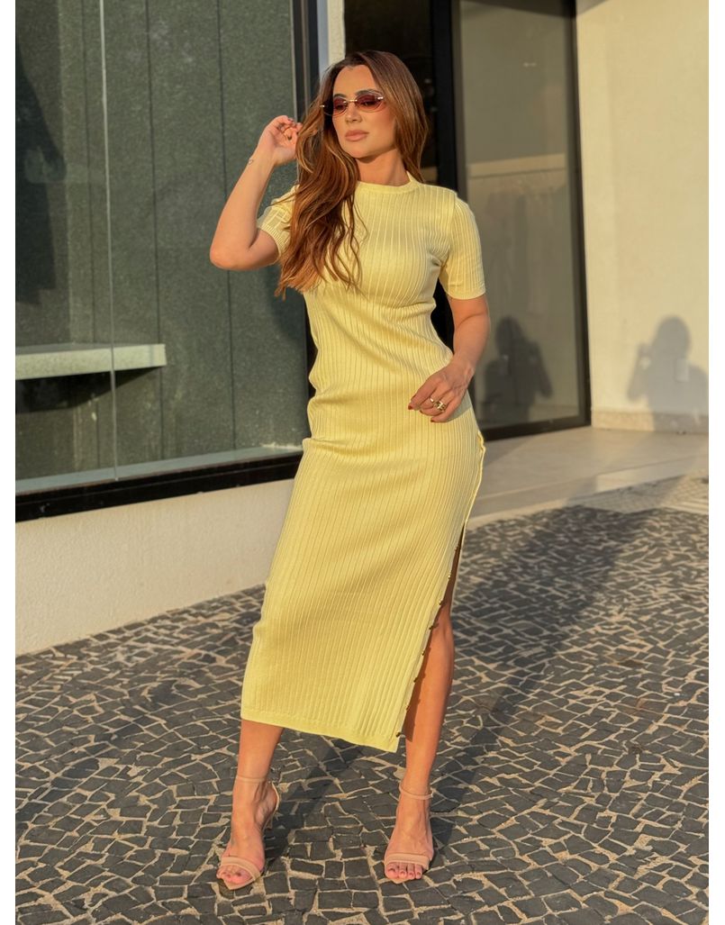 Vestido Tricot Manguinha Roberta Amarelo - Loja La Mina 