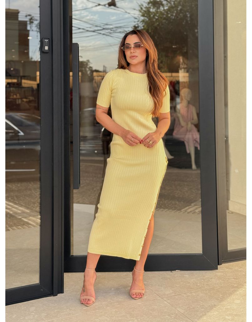 Vestido Tricot Manguinha Roberta Amarelo