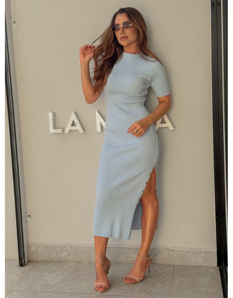 Vestido Tricot Manguinha Roberta Azul