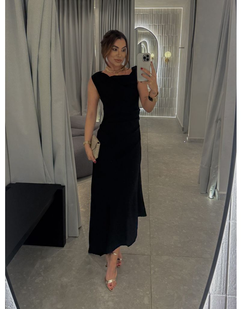 Vestido Franzido Francine Preto - Loja La Mina 