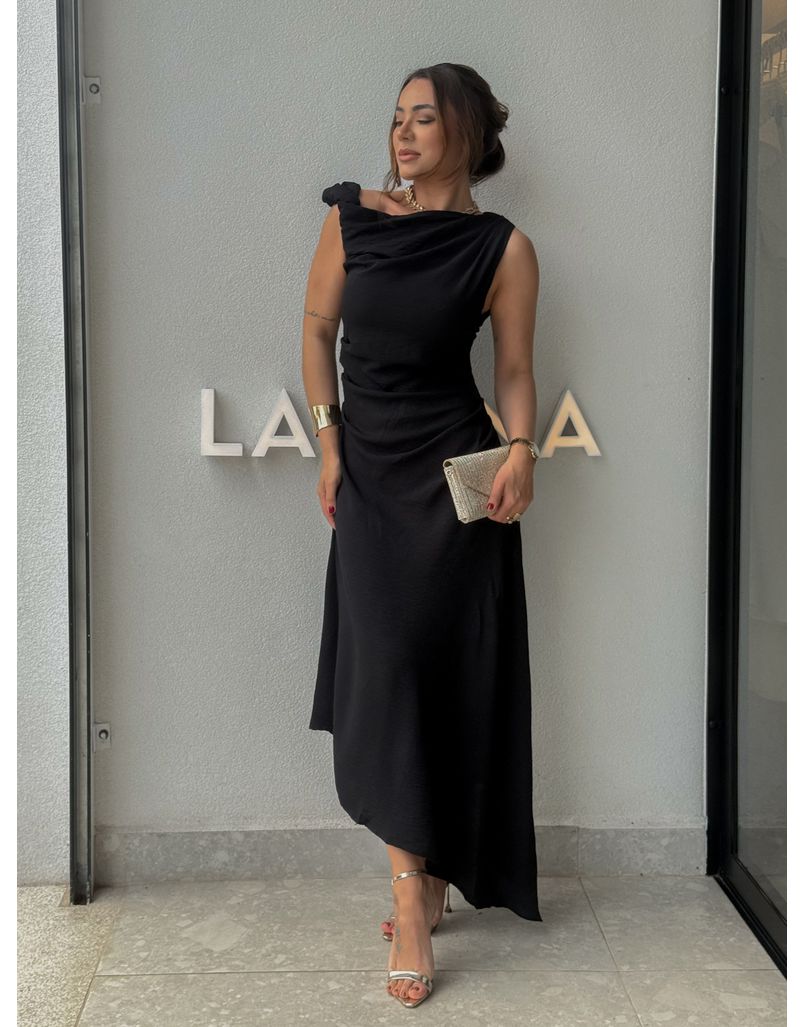 Vestido Franzido Francine Preto