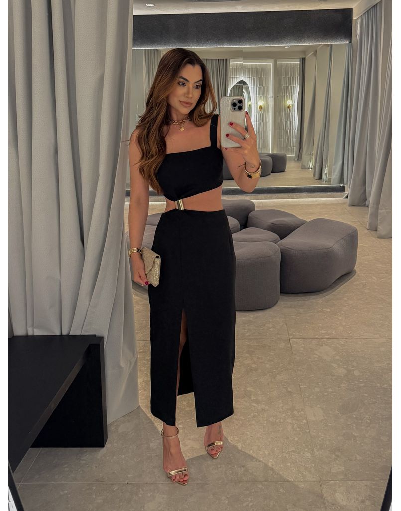 Vestido Midi Violeta Preto - Loja La Mina 
