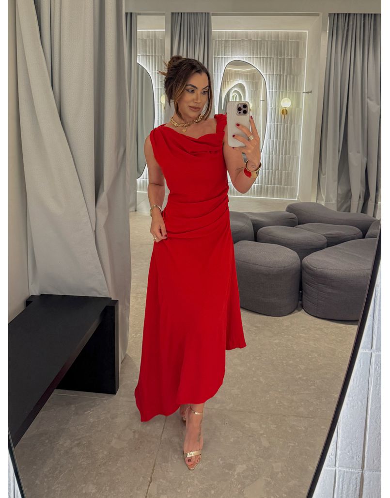Vestido Franzido Francine Vermelho - Loja La Mina 