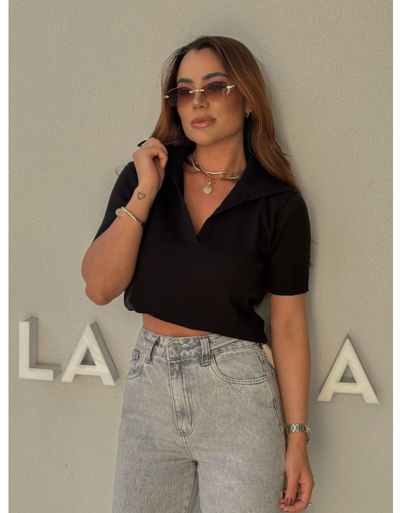 Blusa Gola Polo Eleonora Preta