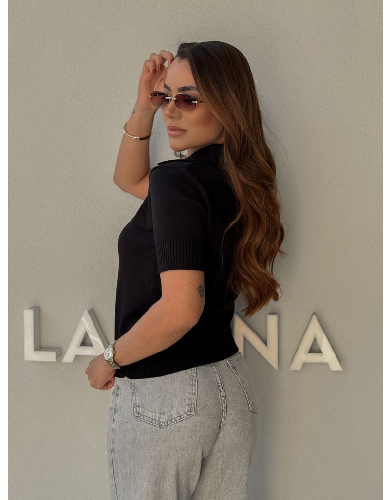 Blusa Gola Polo Eleonora Preta