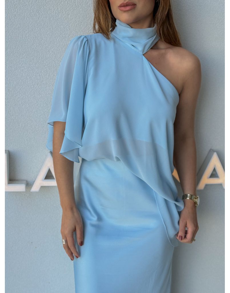 Blusa Assimétrica Georgina Azul - Loja La Mina 
