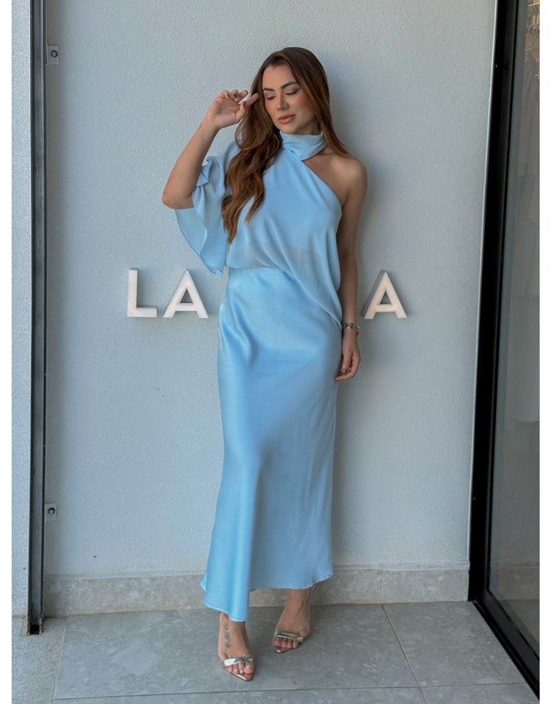 Saia Midi Cetim Mariana Azul - Loja La Mina 