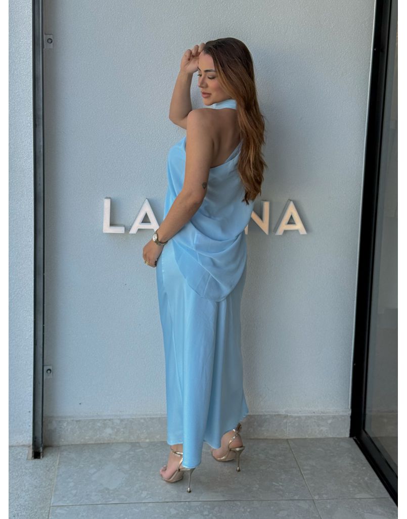 Saia Midi Cetim Mariana Azul