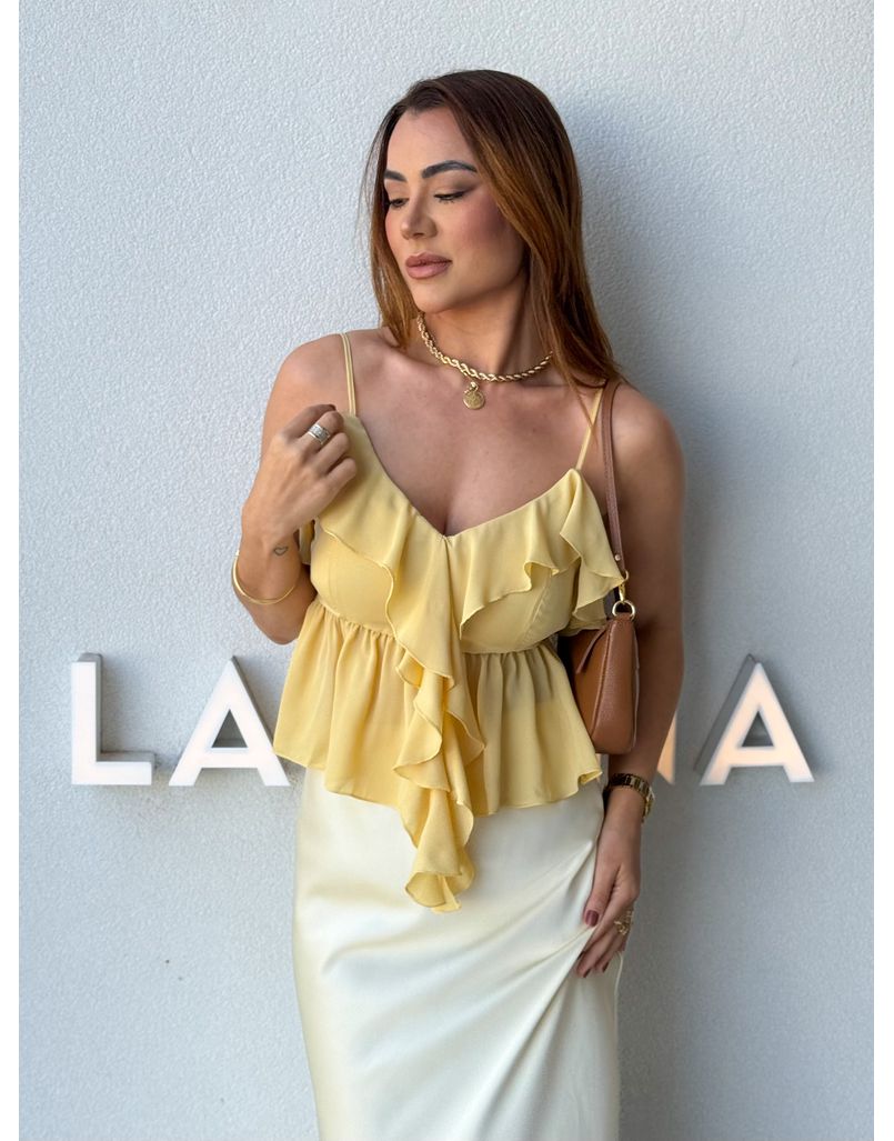 Blusa Alça Babado Solange Amarelo - Loja La Mina 