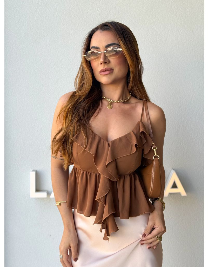 Blusa Alça Babado Solange Café - Loja La Mina 