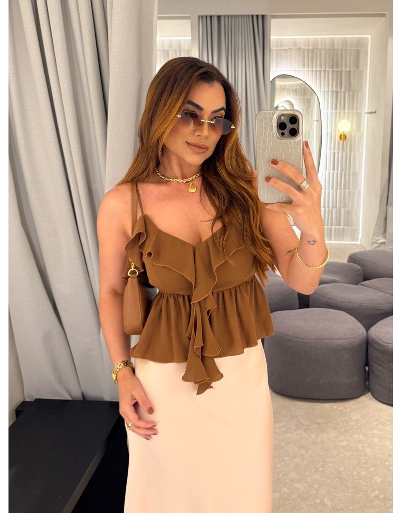 Blusa Alça Babado Solange Café 