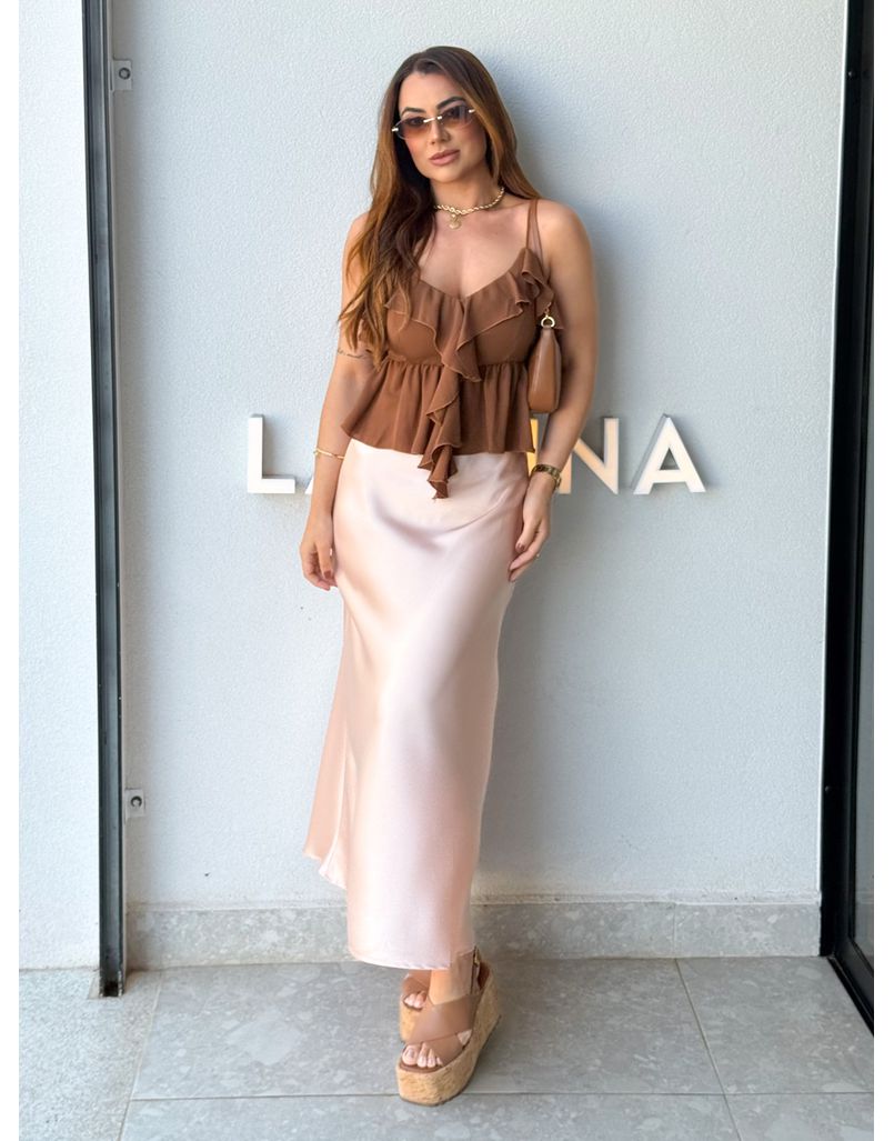 Saia Midi Cetim Mariana Salmão - Loja La Mina 
