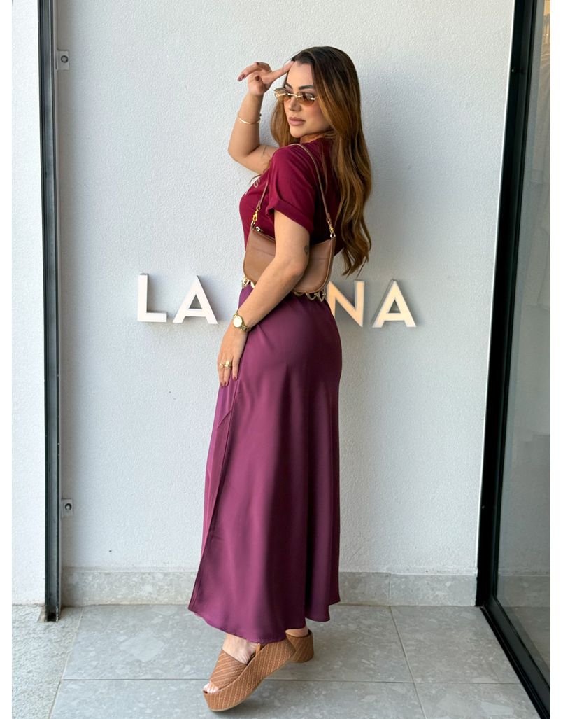 Saia Midi Cetim Lauane Cereja