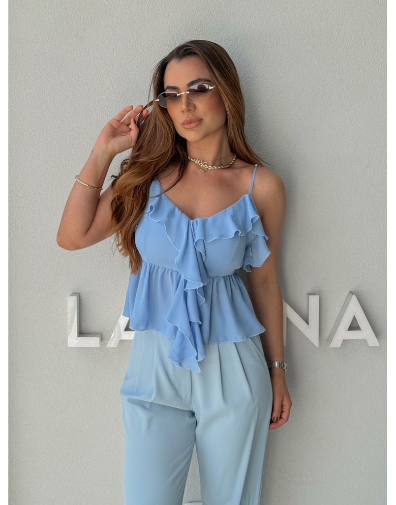 Blusa Alça Babado Solange Azul - Loja La Mina 