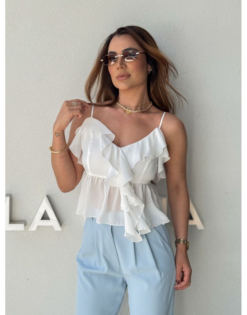 Blusa Alça Babado Solange Branco - Loja La Mina 