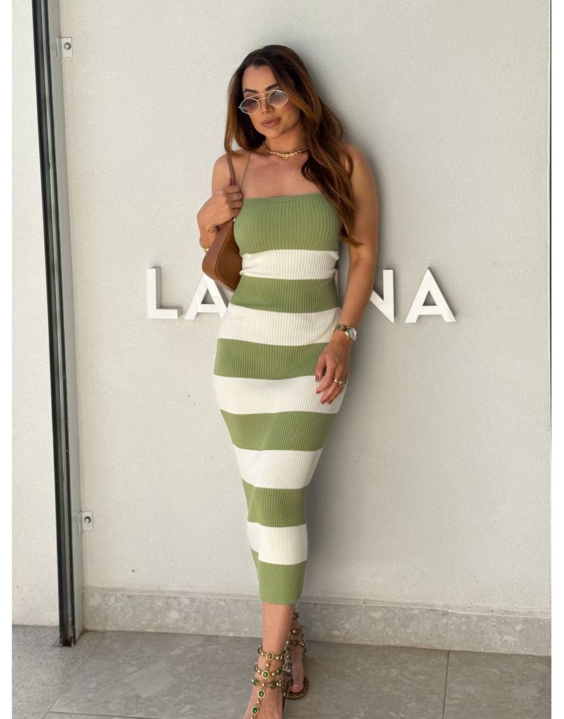 Vestido Tricot Listrado Verde - Loja La Mina 