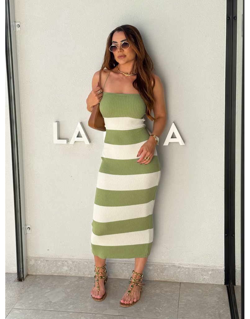 Vestido Tricot Listrado Verde