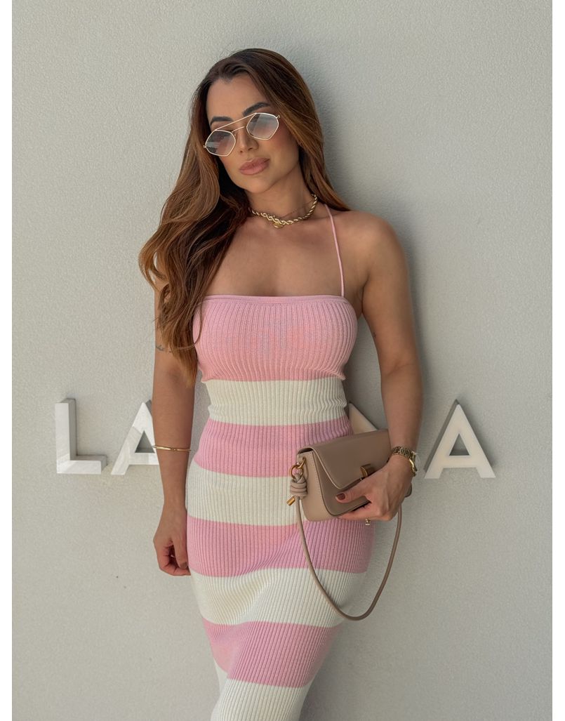 Vestido Tricot Listrado Rosa