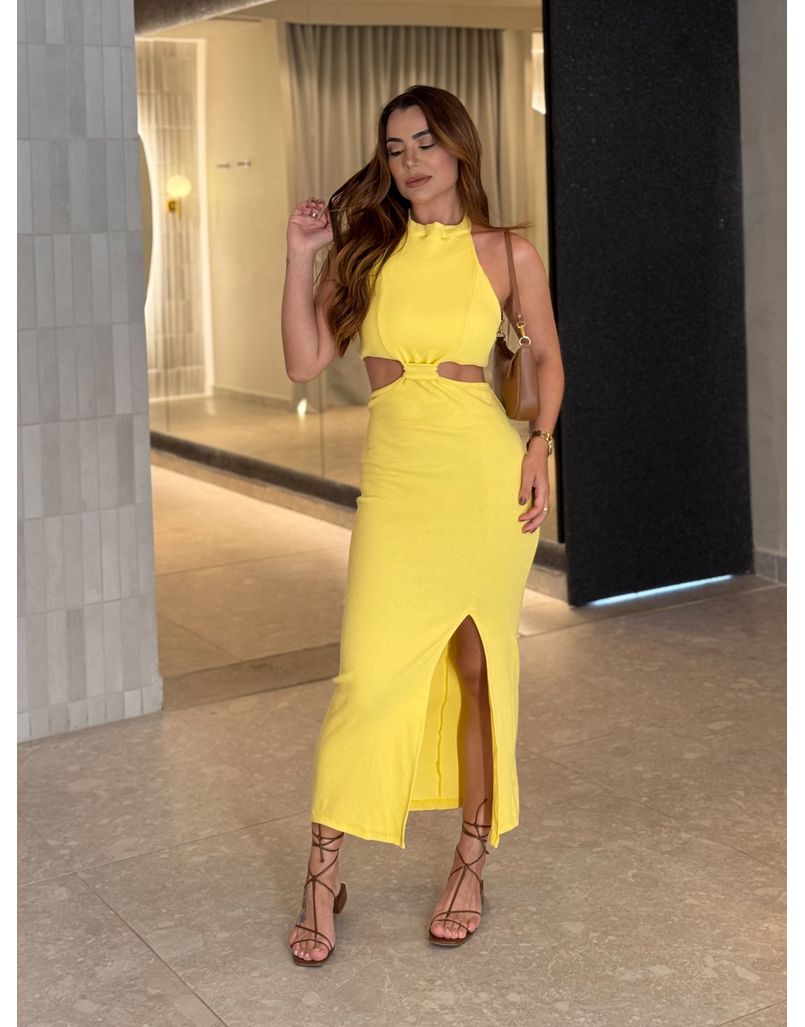 Vestido Canelado Zuri Amarelo