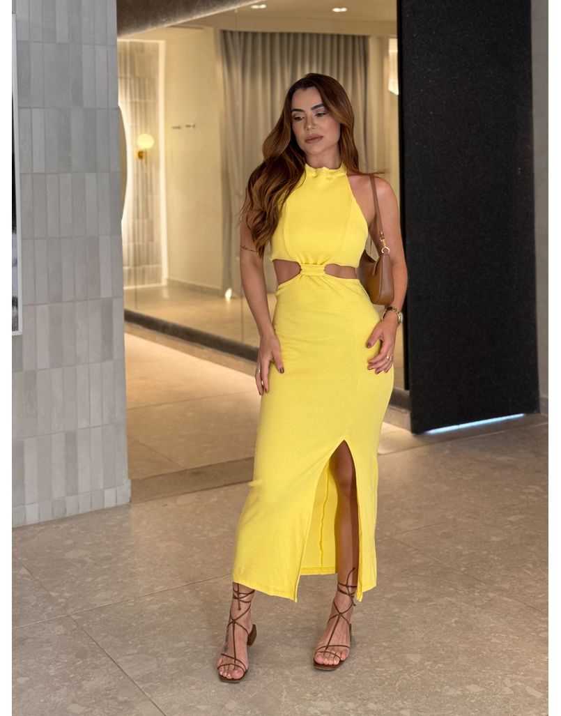 Vestido Canelado Zuri Amarelo